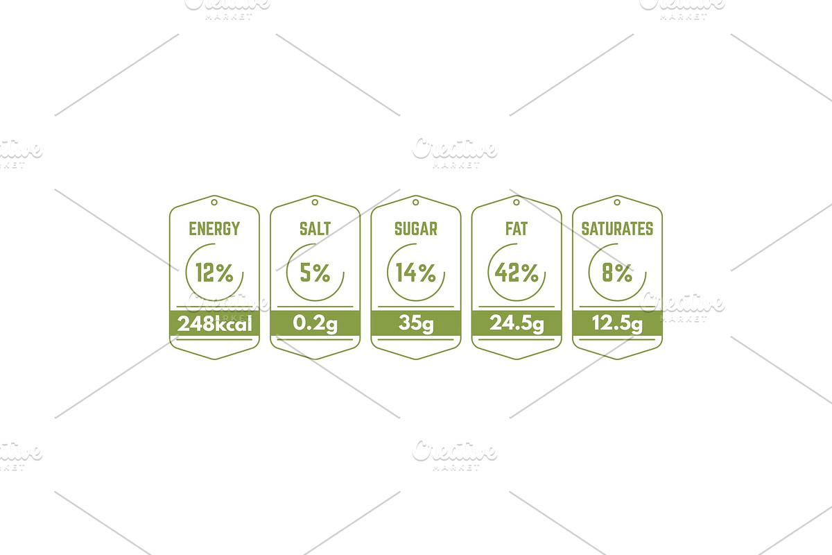 Nutrition line style labels, a Food Illustration by SkyVectors