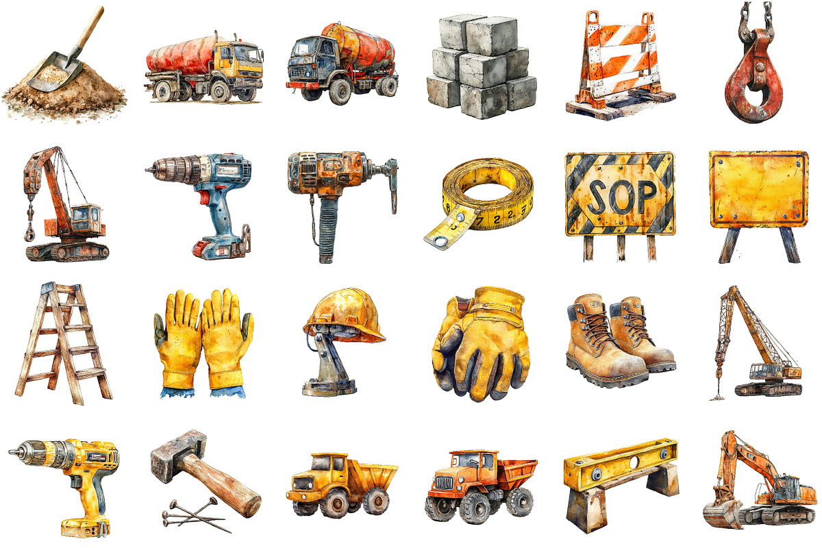 Watercolor Construction Clipart Bund, an Illustration by Sublimation Artist (Photo 2 of 6)