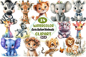 Watercolor Cute Safari Animals Png, an Illustration by DreamCafeArt