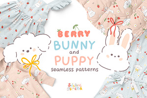 Berry Bunny Puppy Seamless Patterns, a Pattern Graphic by Svitlana Kharchuk