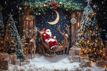 Santa's sleigh and reindeer amidst a, a Photo by Iftikhar Alam