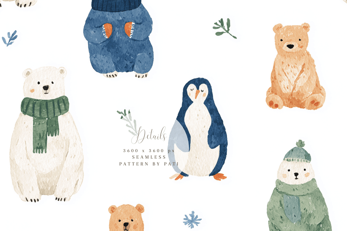 Cute Winter Animals Seamless Pattern, a Pattern Graphic by Pati Charm Studio (Photo 6 of 8)
