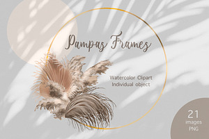 Pampas Frame, Watercolor Clipart