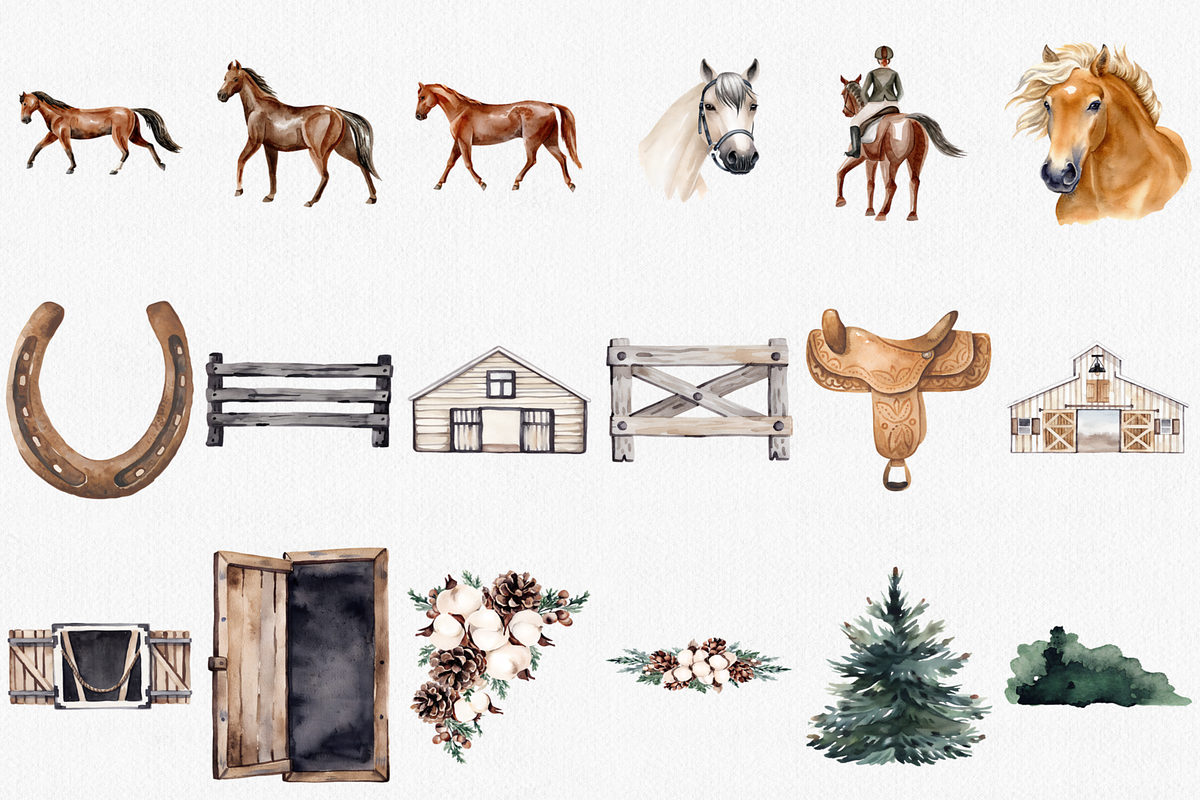 Watercolor Horse Clipart Set, 38 PNG, an Animal Illustration by CropUp Creative (Photo 3 of 4)