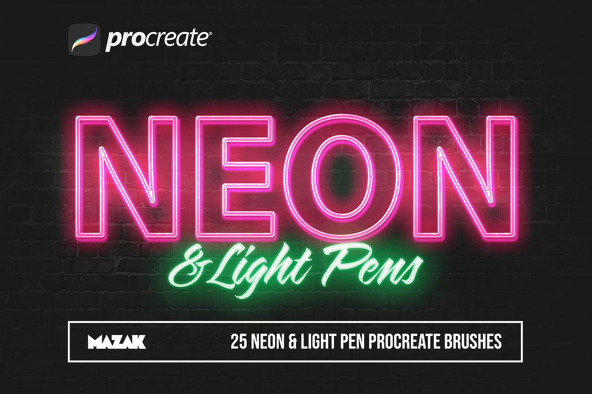 Procreate Neon / Light Pen brushes, a Brush Add-On by Endete & Mazak brushes (Photo 1 of 4)