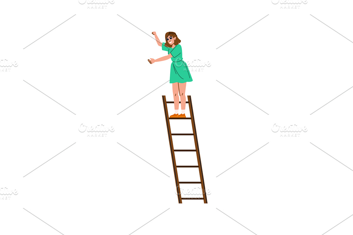 Woman reaching high on ladder, a Finance Illustration by pikepicture