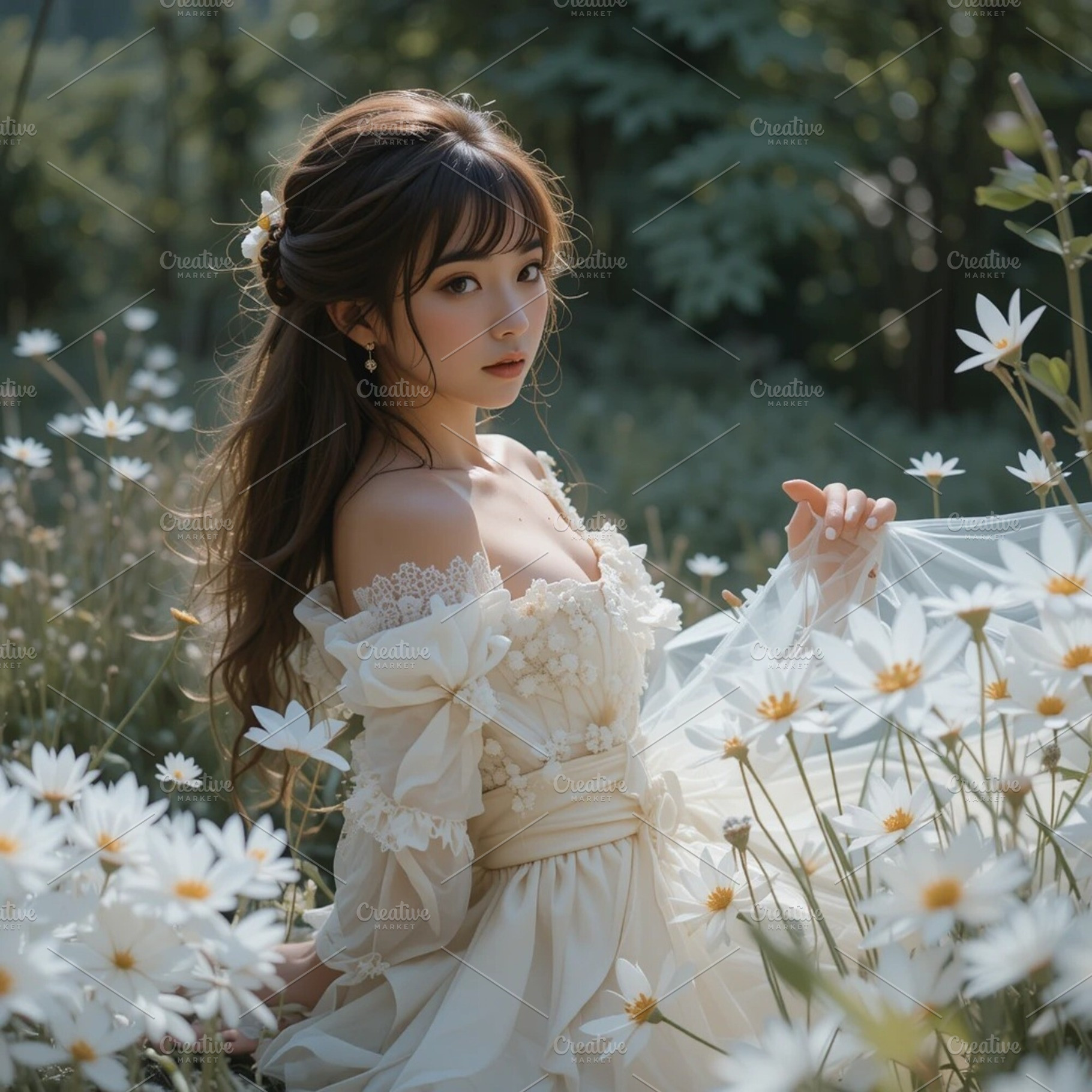 pretty woman in landscape field, a Nature Photo by ComfortQ