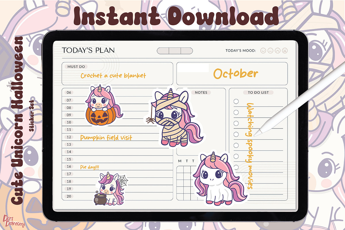 Cute Unicorn Halloween Sticker Set, a Graphic by Dori Debreceni draws (Photo 3 of 4)