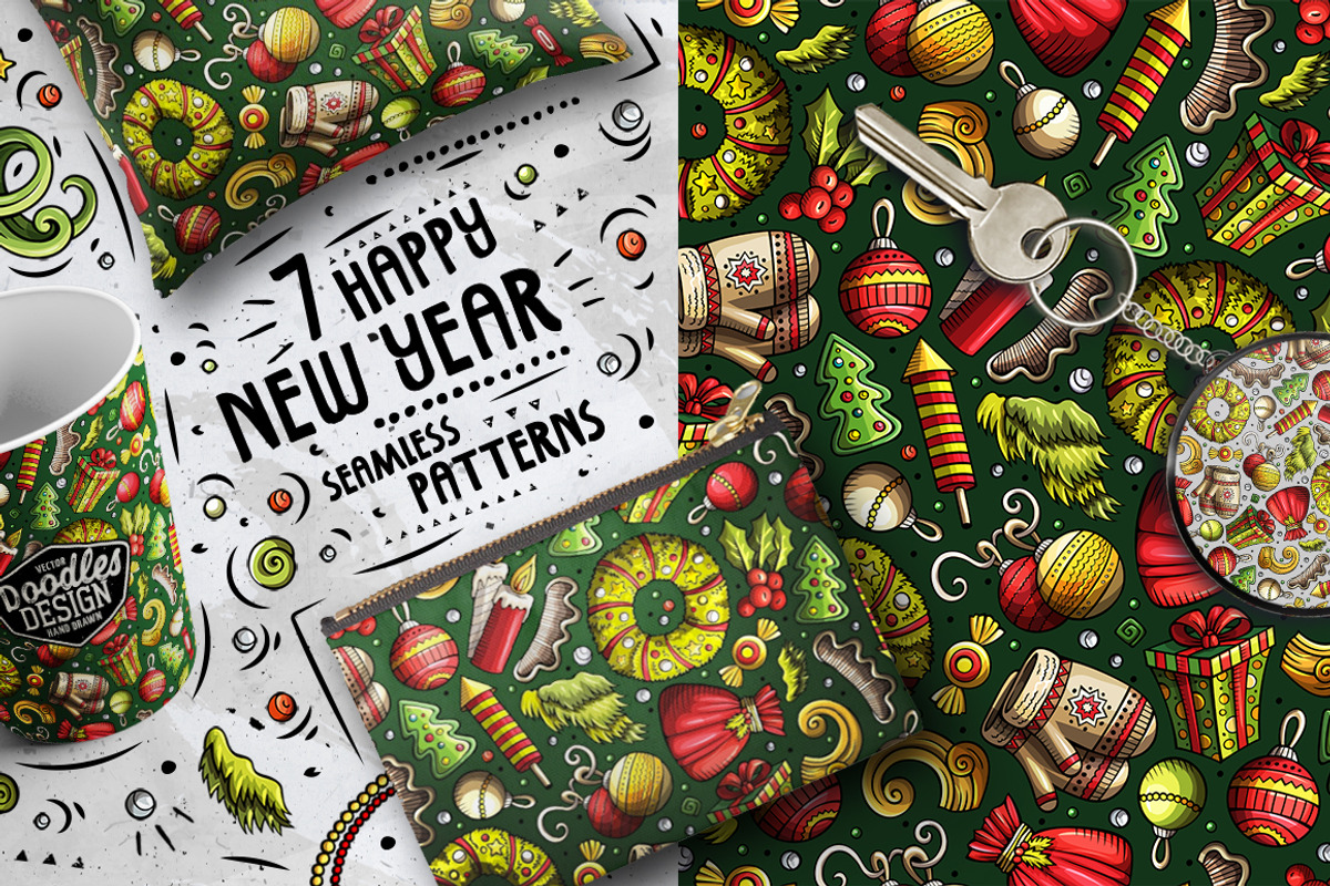 7 New Year Cartoon Seamless Patterns, a Pattern Graphic by BALABOLKA (Photo 2 of 8)