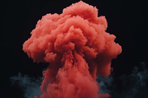 Vibrant red smoke billows dramatical, a Photo by Tanuart
