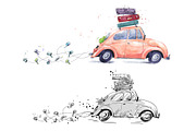 Just married car going on honeymoon, an Illustration by Kamenuka (Thumbnail 1 of 4)
