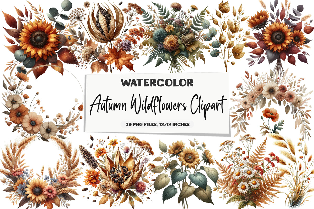 Autumn Wildflowers Clipart, an Illustration by DreamArtGraphic (Photo 1 of 5)