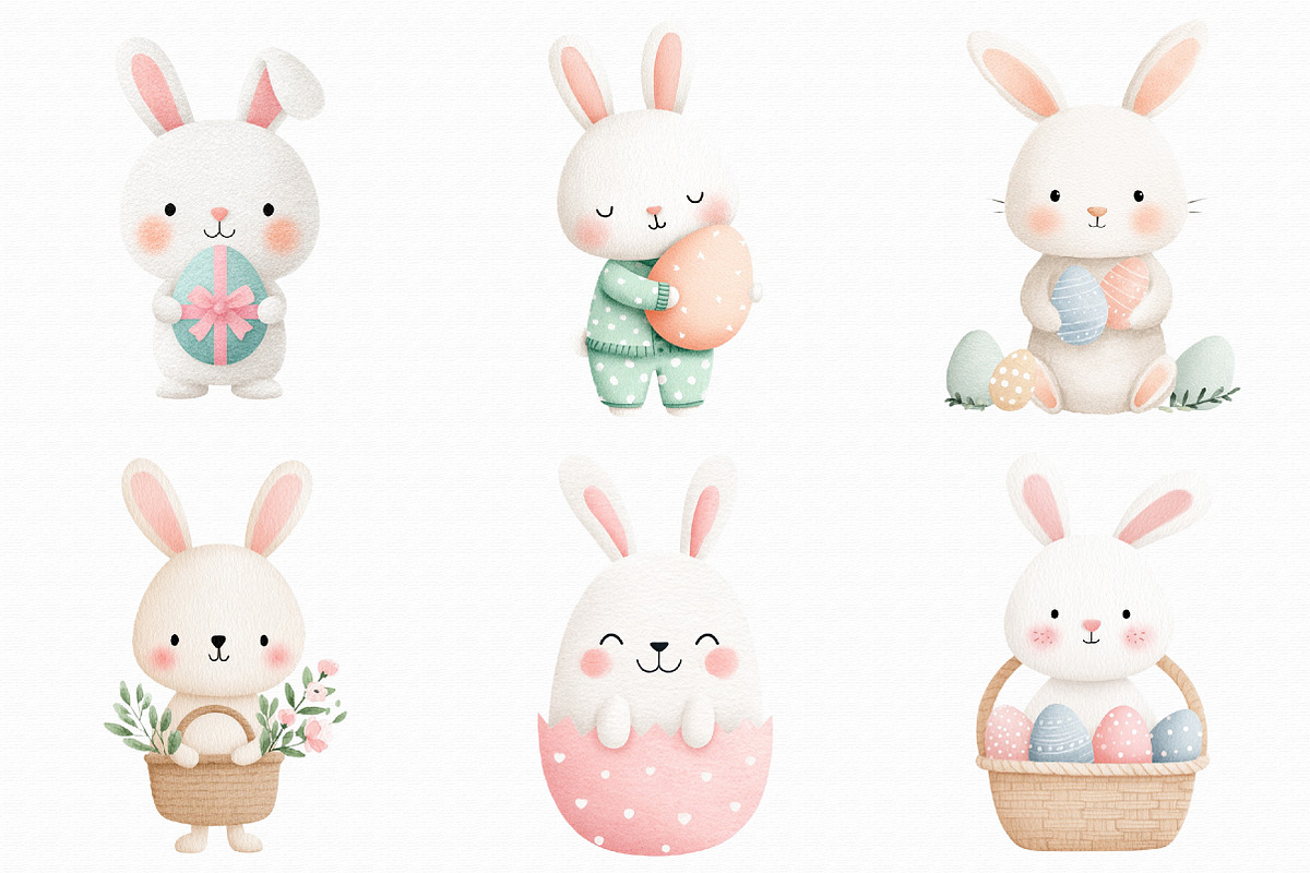 Watercolor Easter Bunny Clipart, an Illustration by Libby Wishes (Photo 3 of 6)
