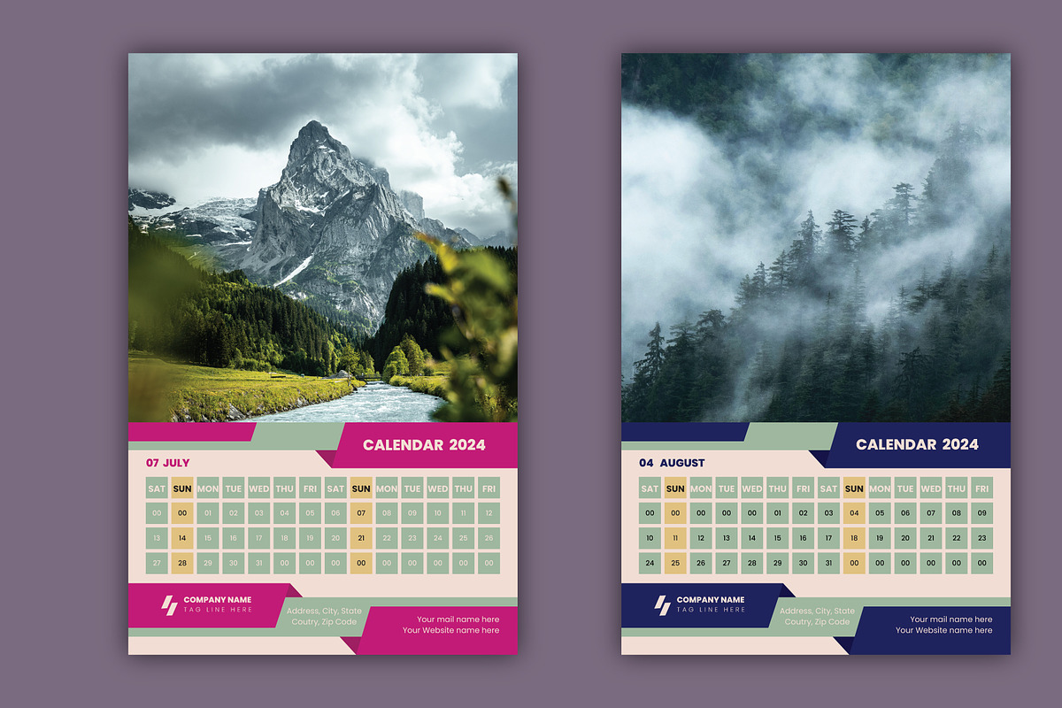 12 Pages Modern Wall Calendar 2024, a Stationery Template by Annudesign (Photo 7 of 9)
