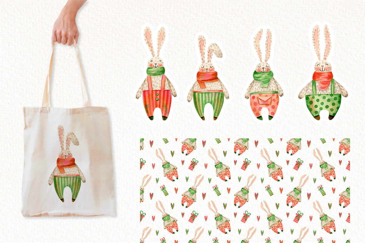 Winter bunnies patterns., a Decorative Illustration by Anna Kopylova (Photo 3 of 4)