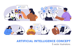 AI technology, robot assistants set, a Technology Illustration by Good Studio