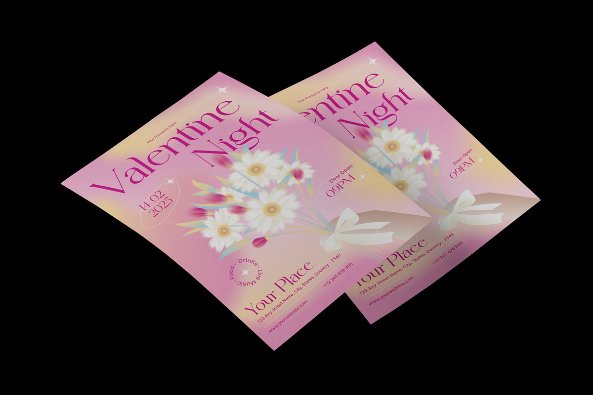 Pink Floral Valentine Night Flyer, a Flyer Template by Neermana (Photo 3 of 4)