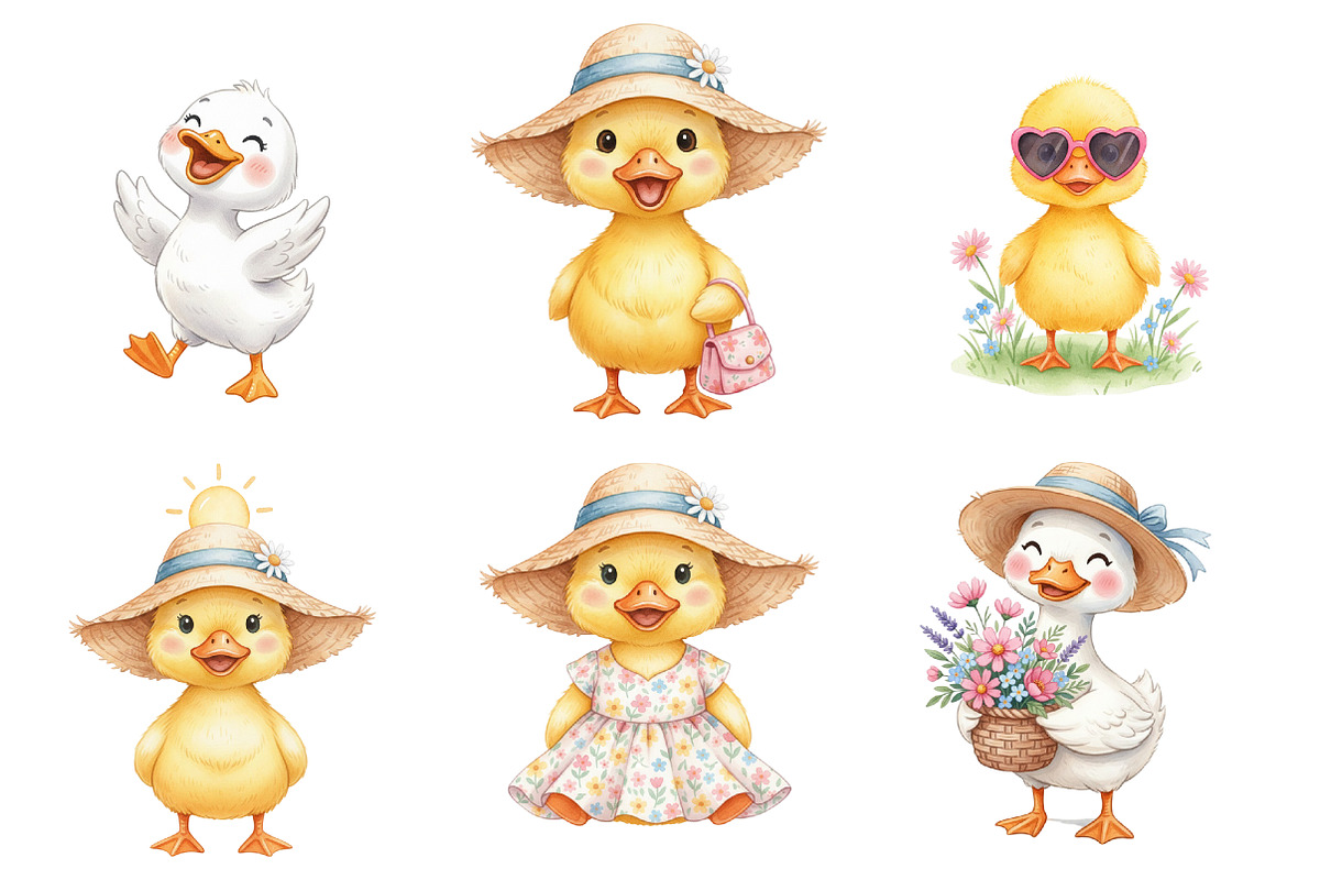 Whimsical Summer Duck Clipart, an Illustration by GatewayDesign (Photo 2 of 5)
