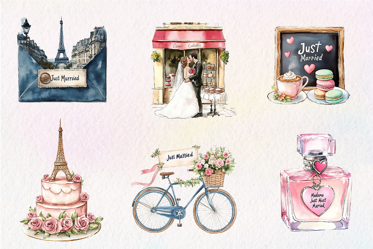 Parisian Just Married Clipart, an Illustration by CreationArt (Photo 9 of 9)