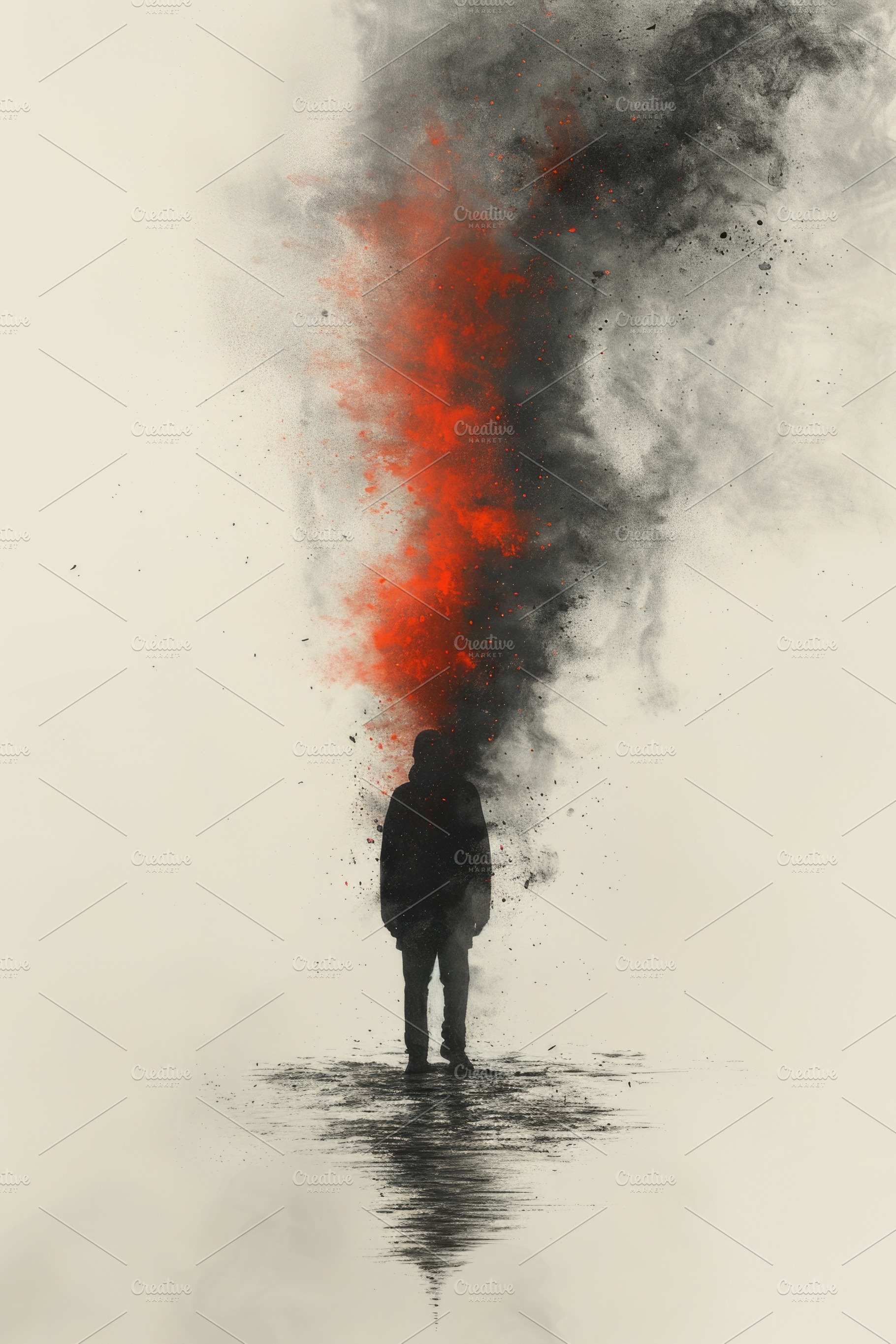 Abstract human silhouette dissolving into red smoke explosion co, an Abstract Photo by José Manuel Gelpi