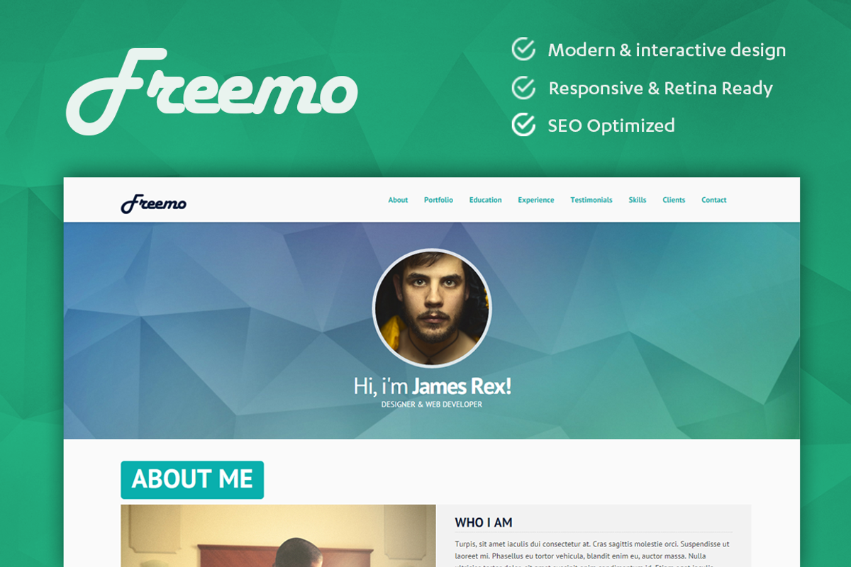Freemo - Resume / Portfólio Theme, a HTML Template by ThemeBear (Photo 1 of 5)