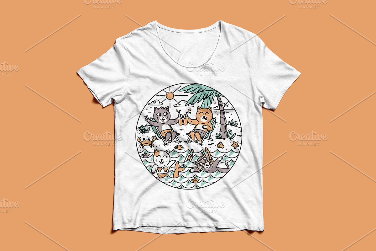A group of cats on the beach, an Animal Illustration by gunaonedesign (Photo 3 of 4)