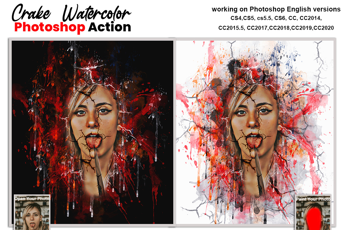 Crake Watercolor Photoshop Action, an Action Add-On by Studio Retouch (Photo 1 of 14)
