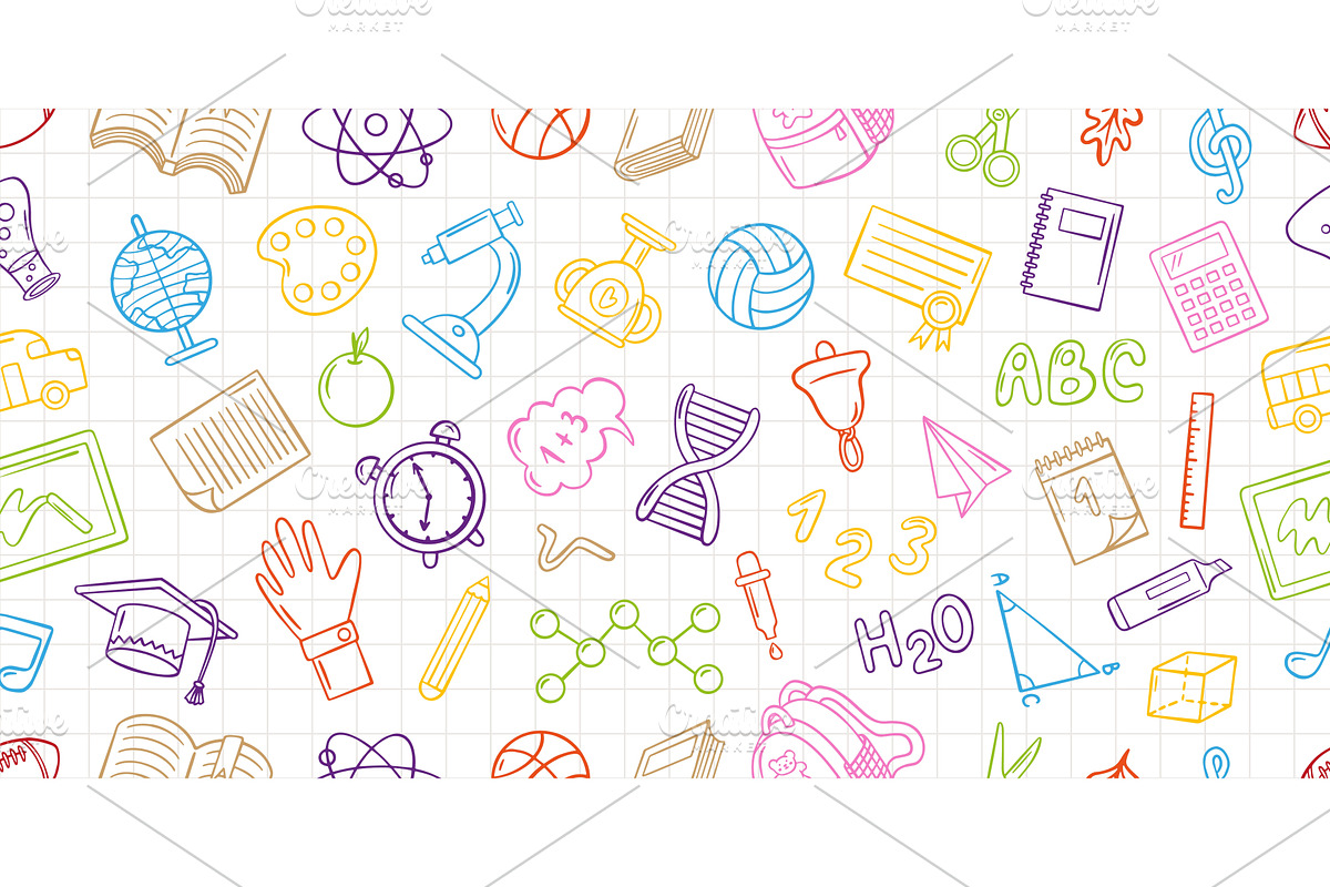 School doodle seamless pattern, an Education Illustration by Valerie Bodnar