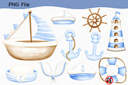 Nautical summer watercolor Clipart, a Seasonal Illustration by Vavavan Artwork (Thumbnail 5 of 6)