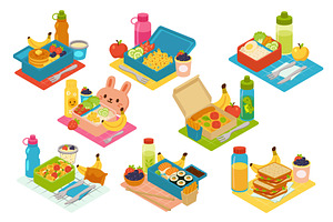 Lunchbox with Food Set, a Food Illustration by alexdndz