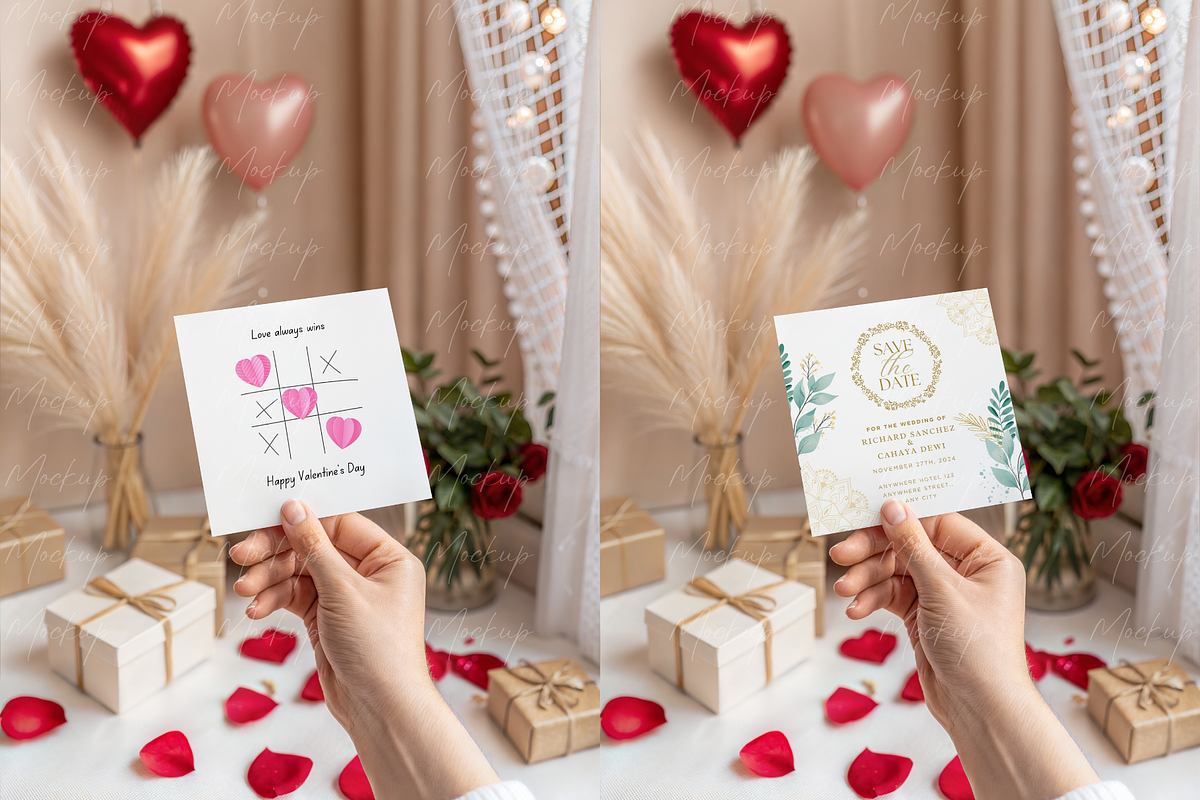 Valentines Square Card Mockup, a Product Mockup by TatiMockup (Photo 3 of 3)