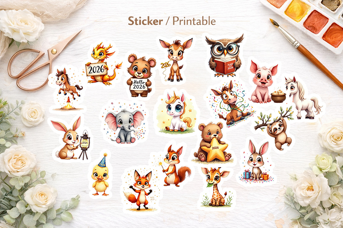 New Year Cute Animal Clipart, an Animal Illustration by Artnoy (Photo 5 of 8)