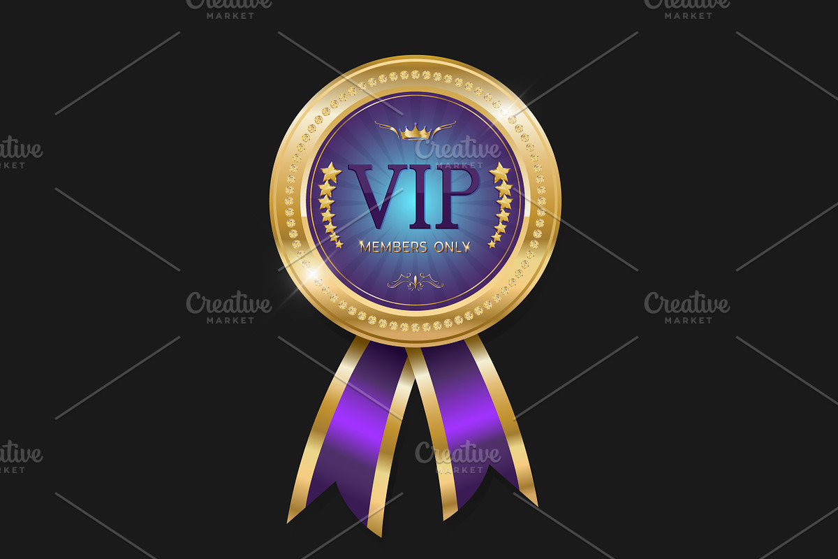Golden VIP Badge with Purple Ribbons, a Decorative Illustration by PsychocheArt (Photo 2 of 3)