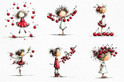 Watercolor Cherry Girl Clipart, an Animal Illustration by Craft Nest (Thumbnail 6 of 6)