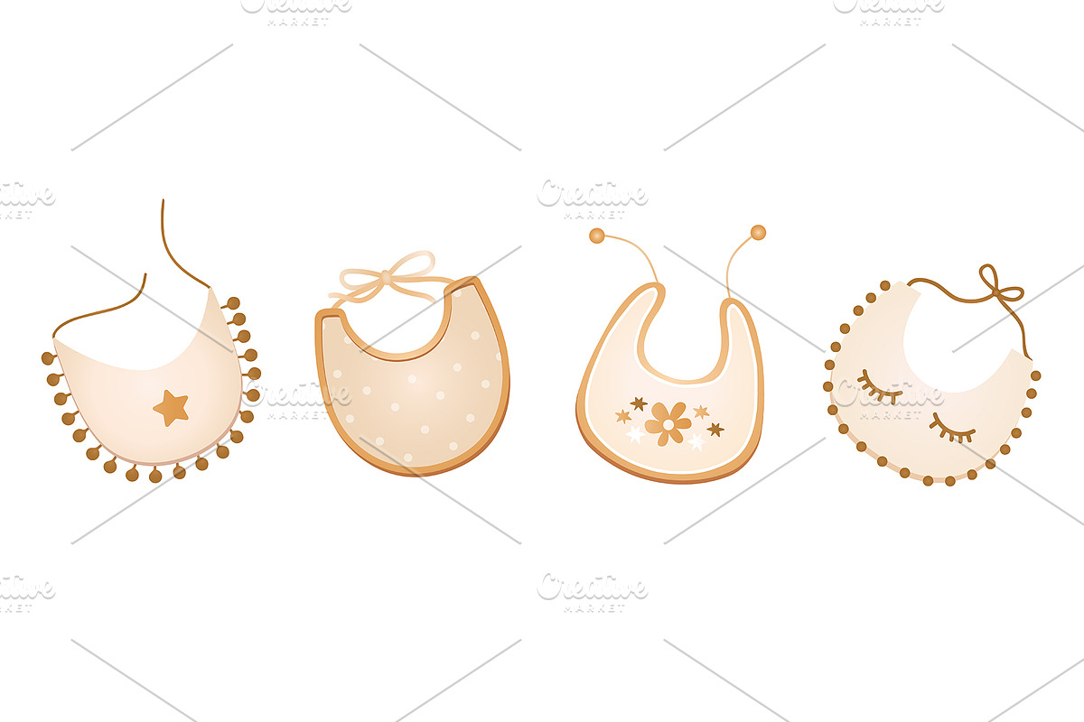 Baby bibs set in pastel colors, an Object Illustration by Elen_Art