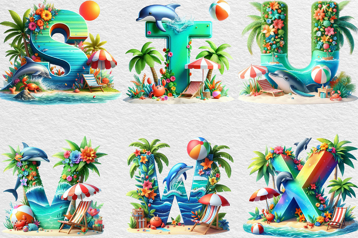 Summer Beach Doodle Alphabet Clipart, an Illustration by Black Bird Studio (Photo 4 of 6)