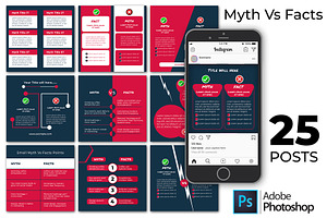 Myth vs Facts | 25 Instagram Posts, a Social Media Template by Mohammad Sarfaraz