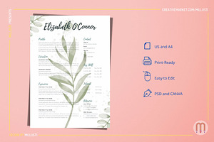 Minimalist Greenery Resume Canva Tem