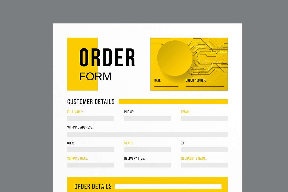 Order Form Template Layout