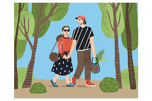 Cute couple walking in the park, a Person Illustration by Good Studio
