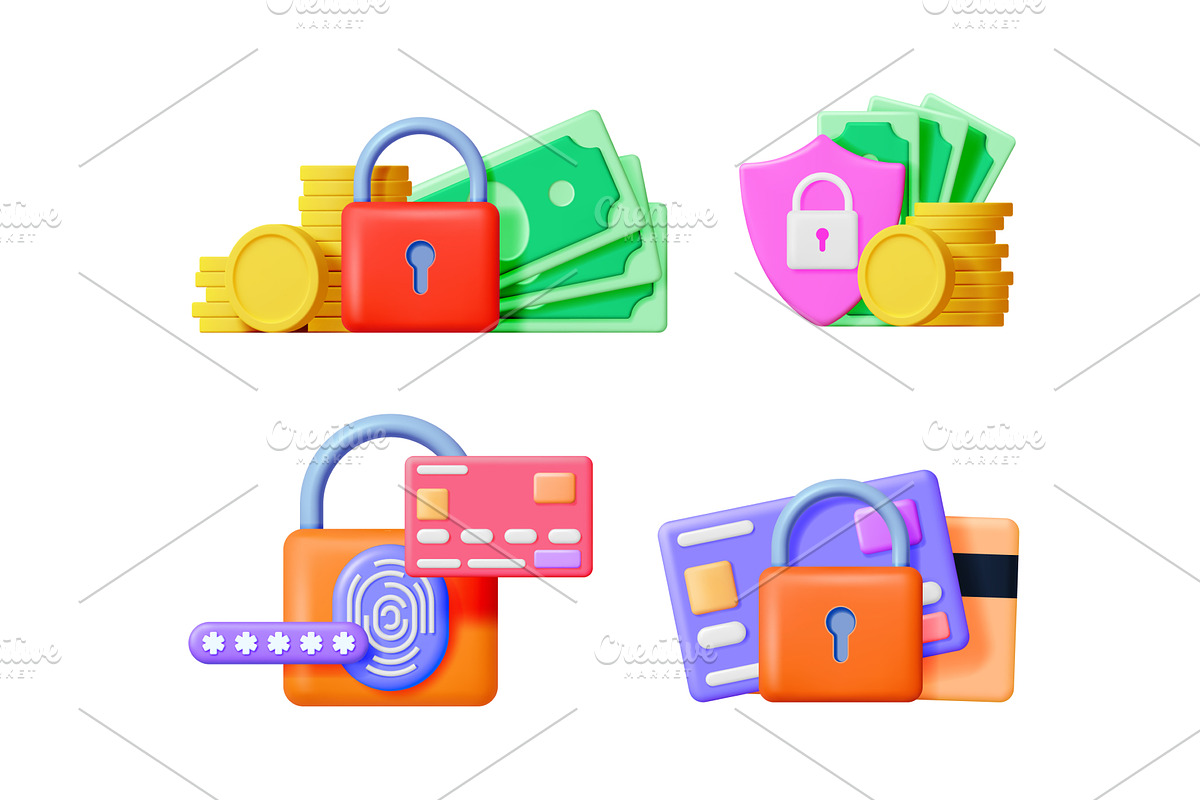 Set of 3d vector financial security, a Technology Illustration by Abscent