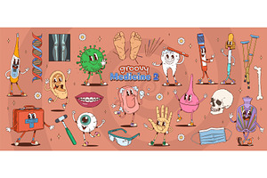 Cartoon groovy medicine characters, a Healthcare Illustration by Buch&Bee