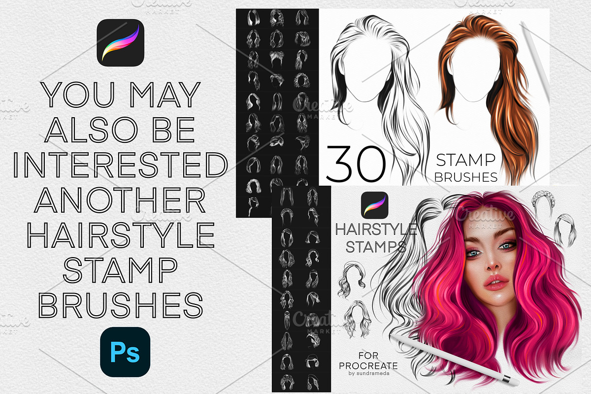 24 Hairstyle Stamp Brushes Photoshop, a Brush Add-On by sundrameda (Photo 5 of 6)