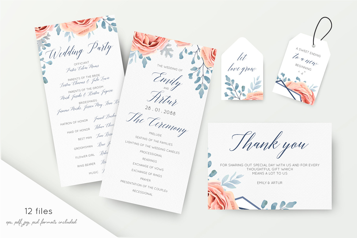 Wedding suite - Dusty blue & rosy, an Invitation Template by Alewiena (Photo 2 of 5)