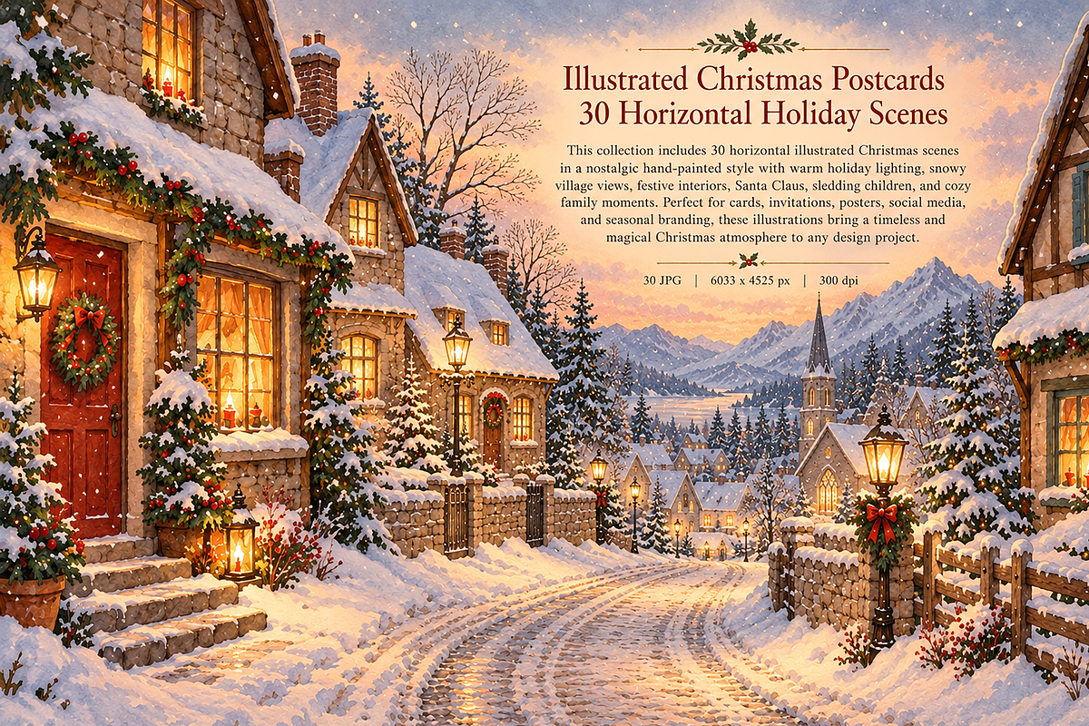 Illustrated Christmas Postcards, a Seasonal Illustration by MarisoArt (Photo 3 of 7)