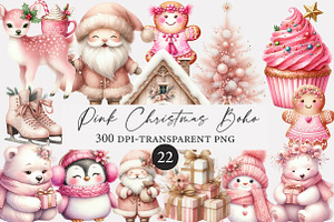Pink Christmas Boho Watercolor, an Illustration by Designworld