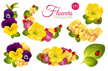 Set of floristic bouquets of flowers