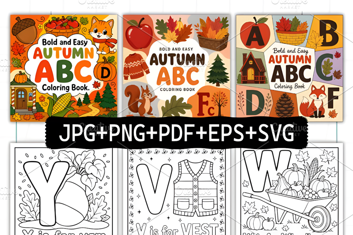 Autumn ABC Bold and Easy Coloring, a Seasonal Illustration by Coco Bloom (Photo 2 of 3)