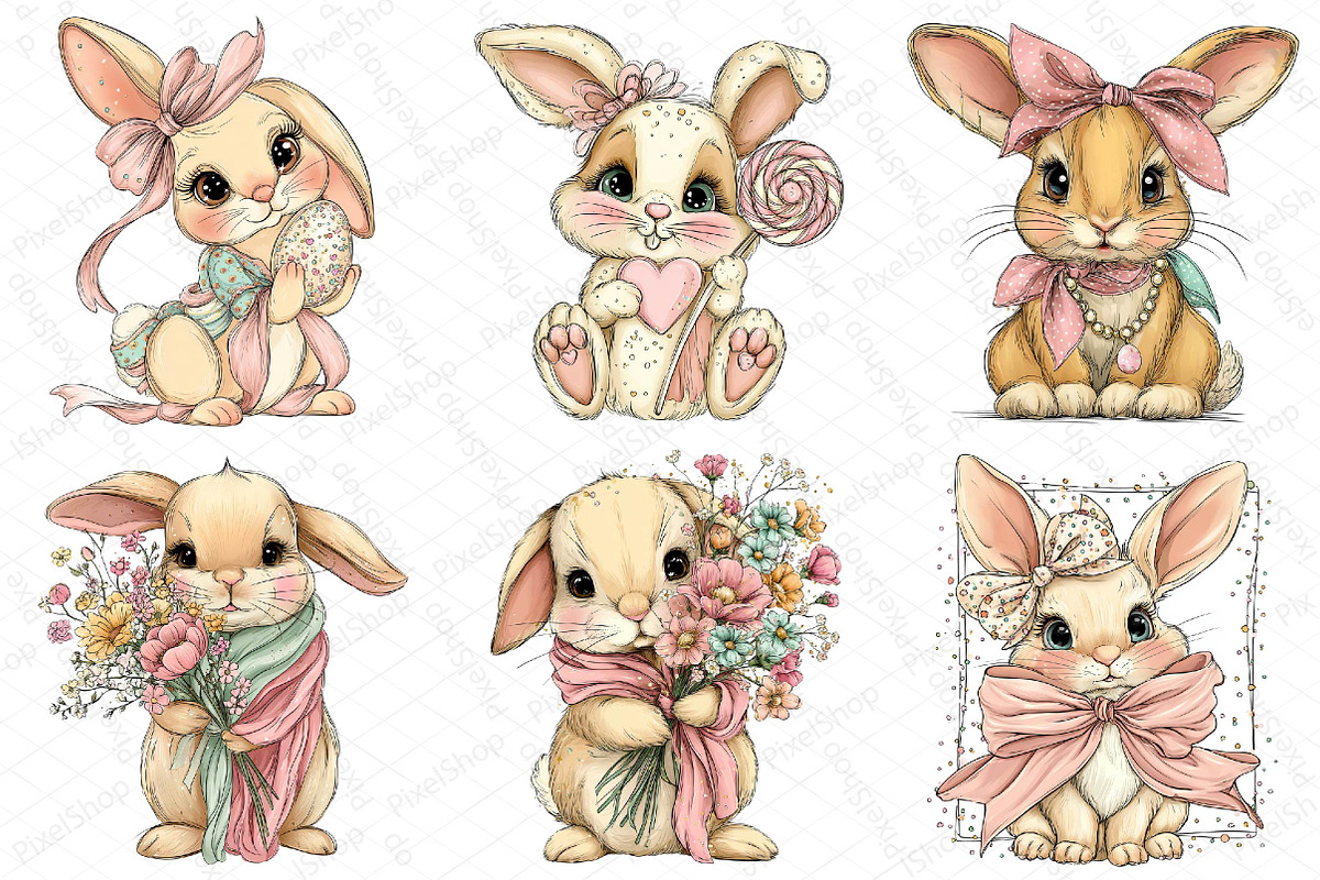 Glitter Easter Bunny Coquette Clipar, an Illustration by DreamPrint404 (Photo 4 of 6)