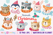 Watercolor Christmas Animals Clipart, an Animal Illustration by Noey smiley (Thumbnail 1 of 6)
